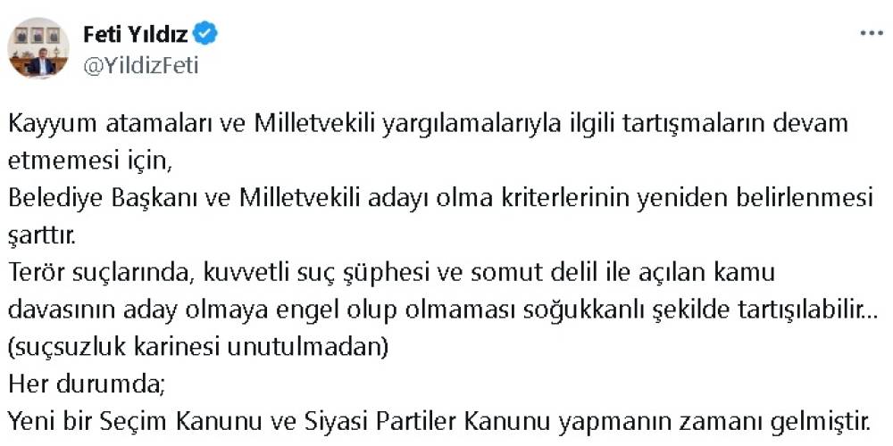 MHP'li Yıldız: Yeni bir seçim kanunu ve siyasi partiler kanunu yapmanın zamanı gelmiştir